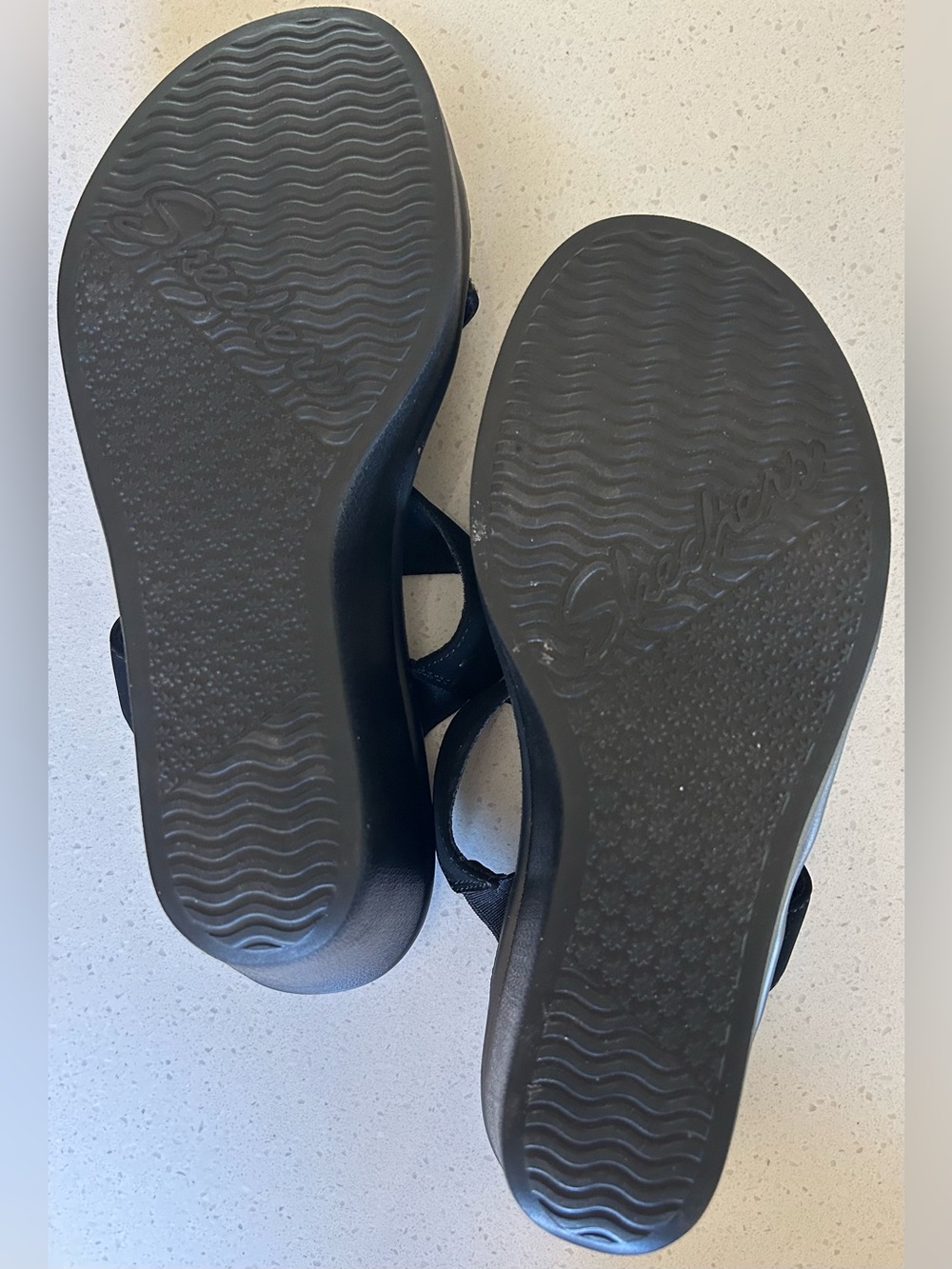 Skechers Luxe Foam Black Wedge Sandals with Studded Straps - Picture 6 of 7